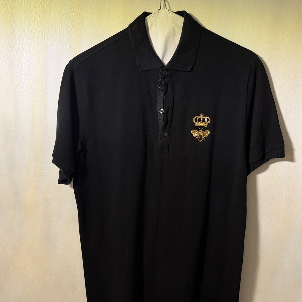 Dolce & Gabbana Black Polo with Gold Crest Embroidery